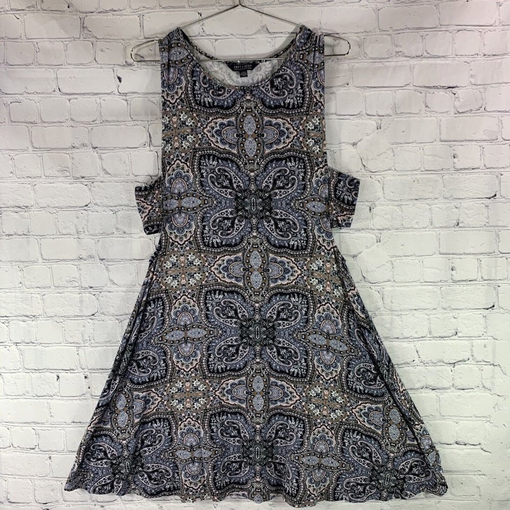 American Eagle Outfitters Soft & Sexy Blue Paisley Cutout Dress Size L